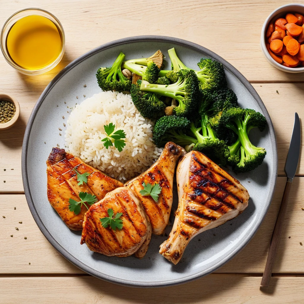 Poitrine de poulet grillée avec riz et légumes