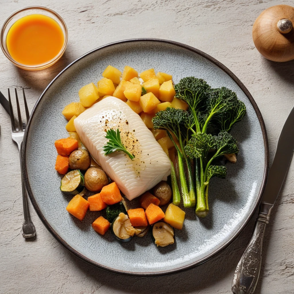 Cabillaud en papillote aux légumes d'automne et purée de patate douce