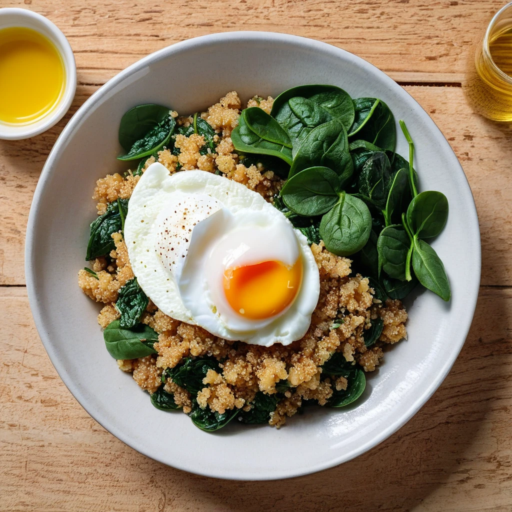 Savory Quinoa and Spinach Bowl with Poached Egg