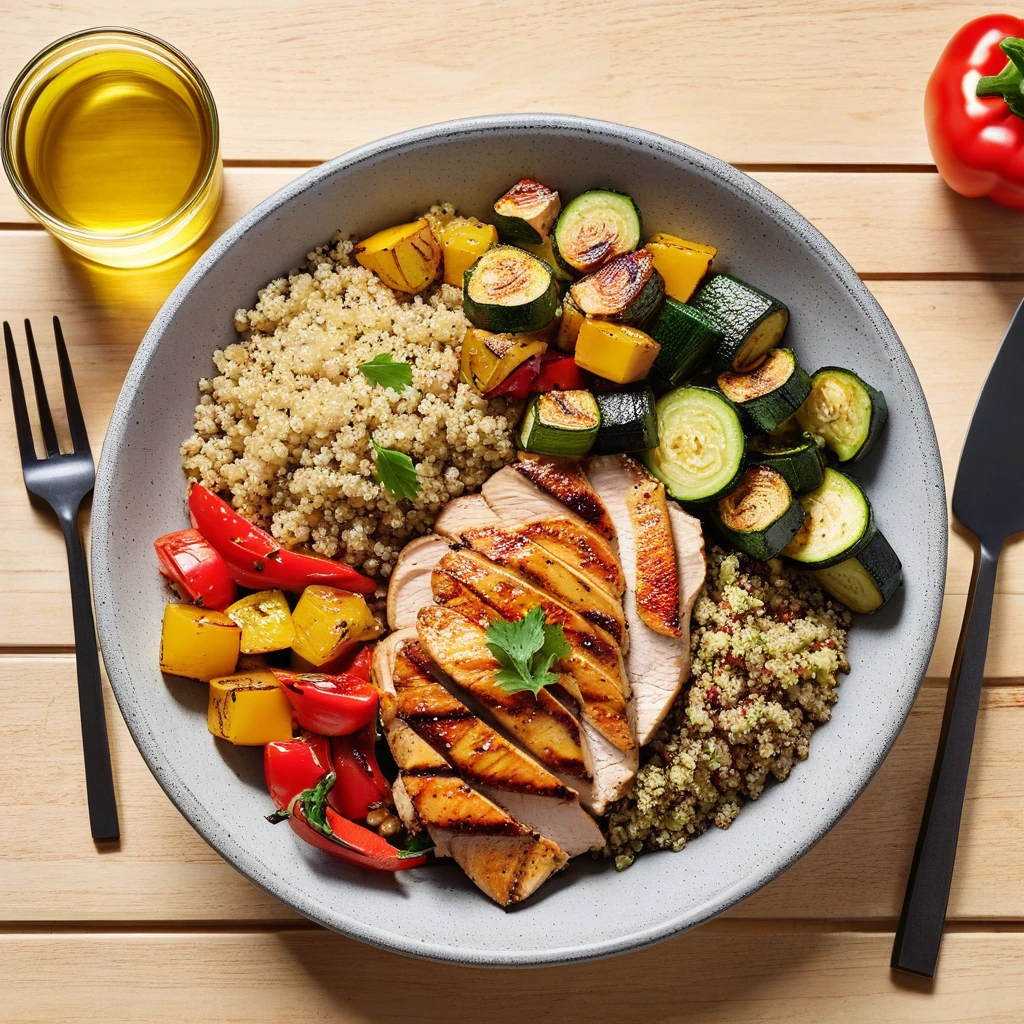 Quinoa & Roasted Vegetable Bowl with Grilled Chicken