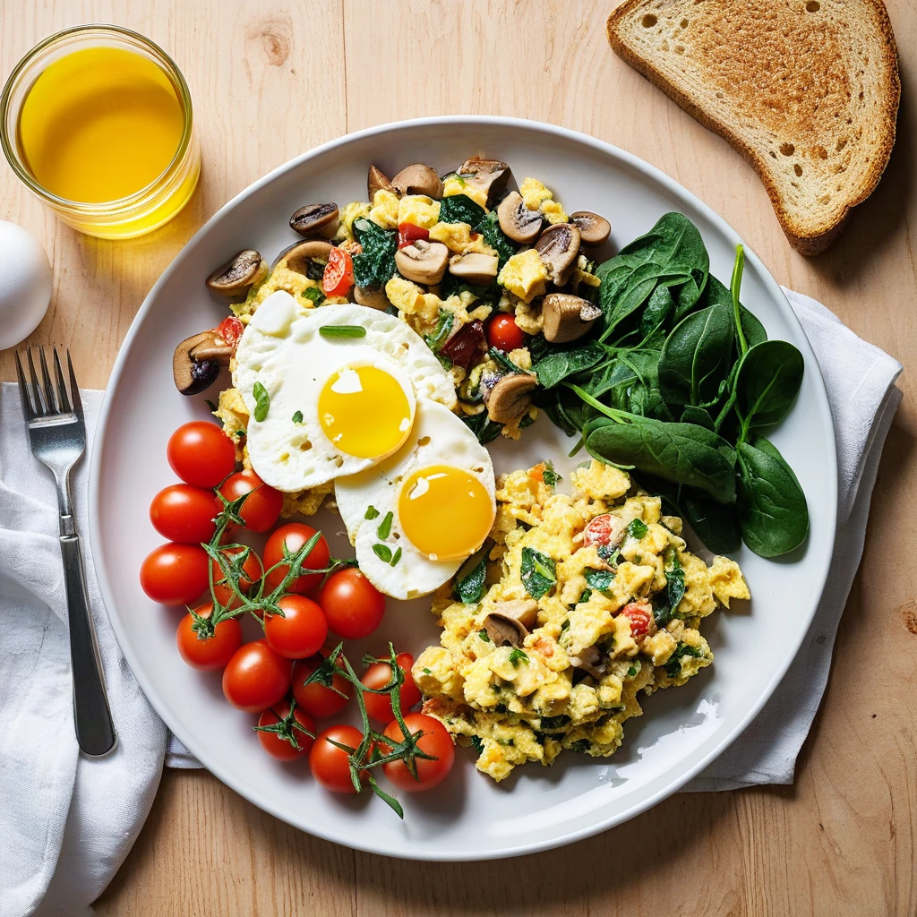 Veggie-Loaded Egg Scramble with Whole Wheat Toast