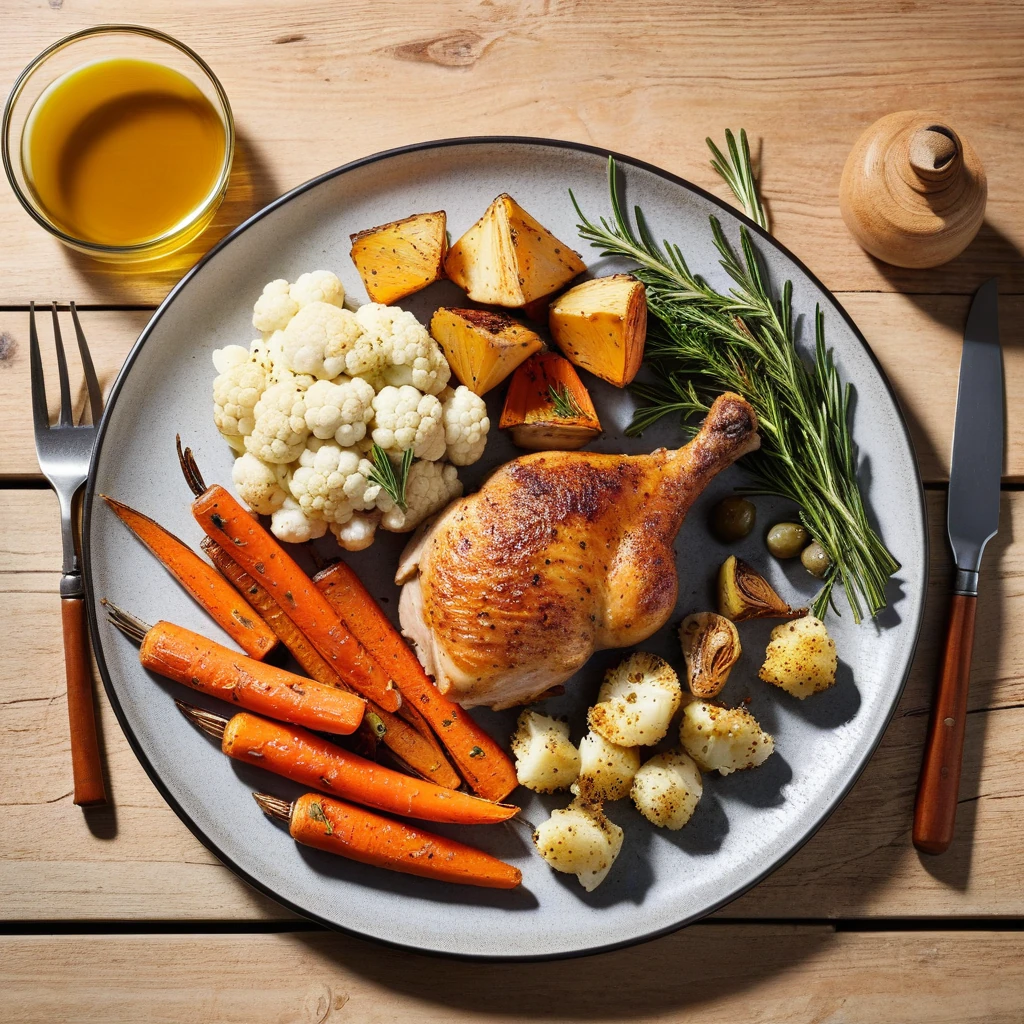 Herb-Baked Chicken Thigh with Roasted Carrots and Cauliflower
