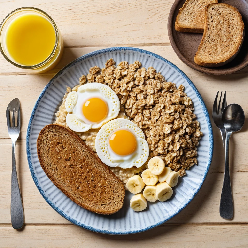 Oat and Egg Breakfast with Banana and Toast