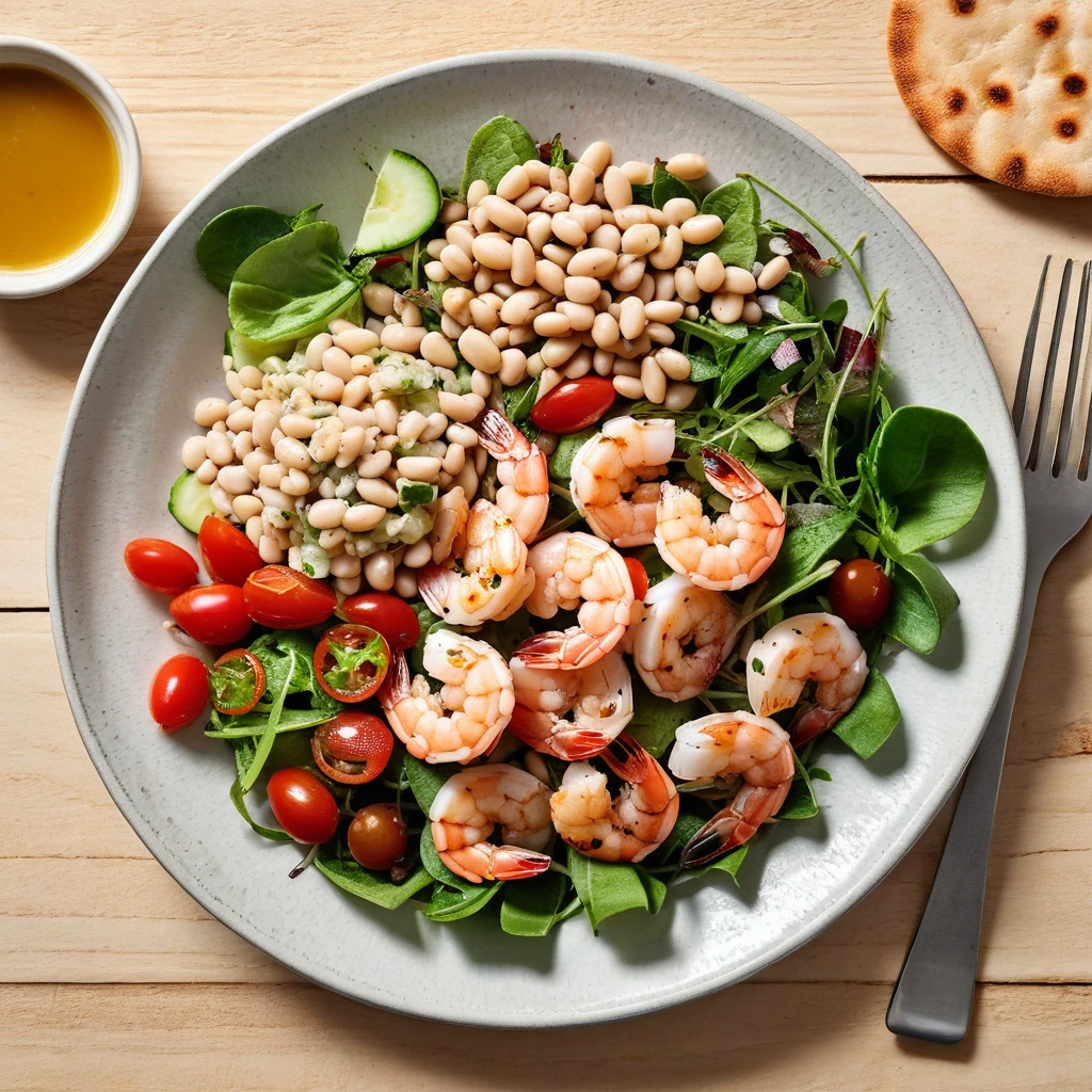 Grilled Shrimp and White Bean Salad with Whole Grain Pita