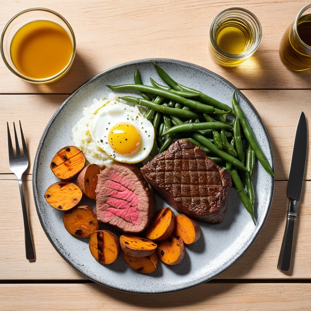 Grilled Beef Sirloin with Sweet Potato and Green Beans
