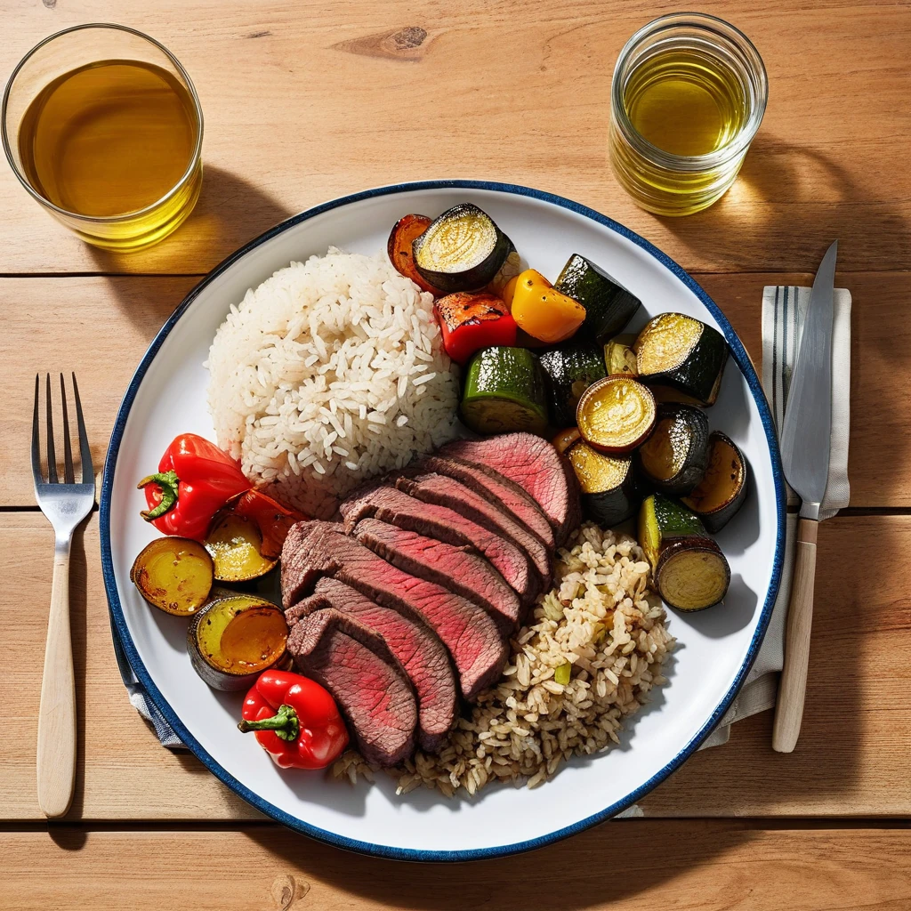 Lean Beef Sirloin with Brown Rice and Roasted Vegetables