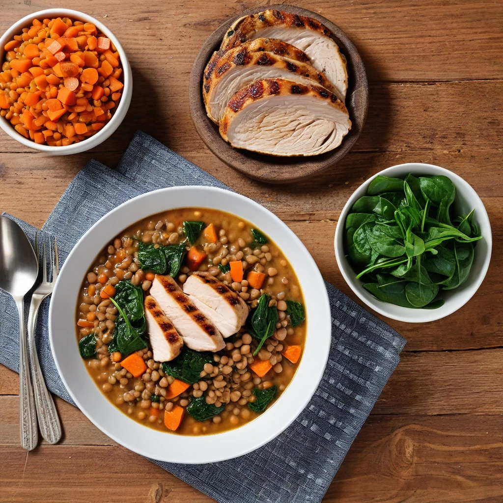 Lentil and Vegetable Soup with Grilled Chicken