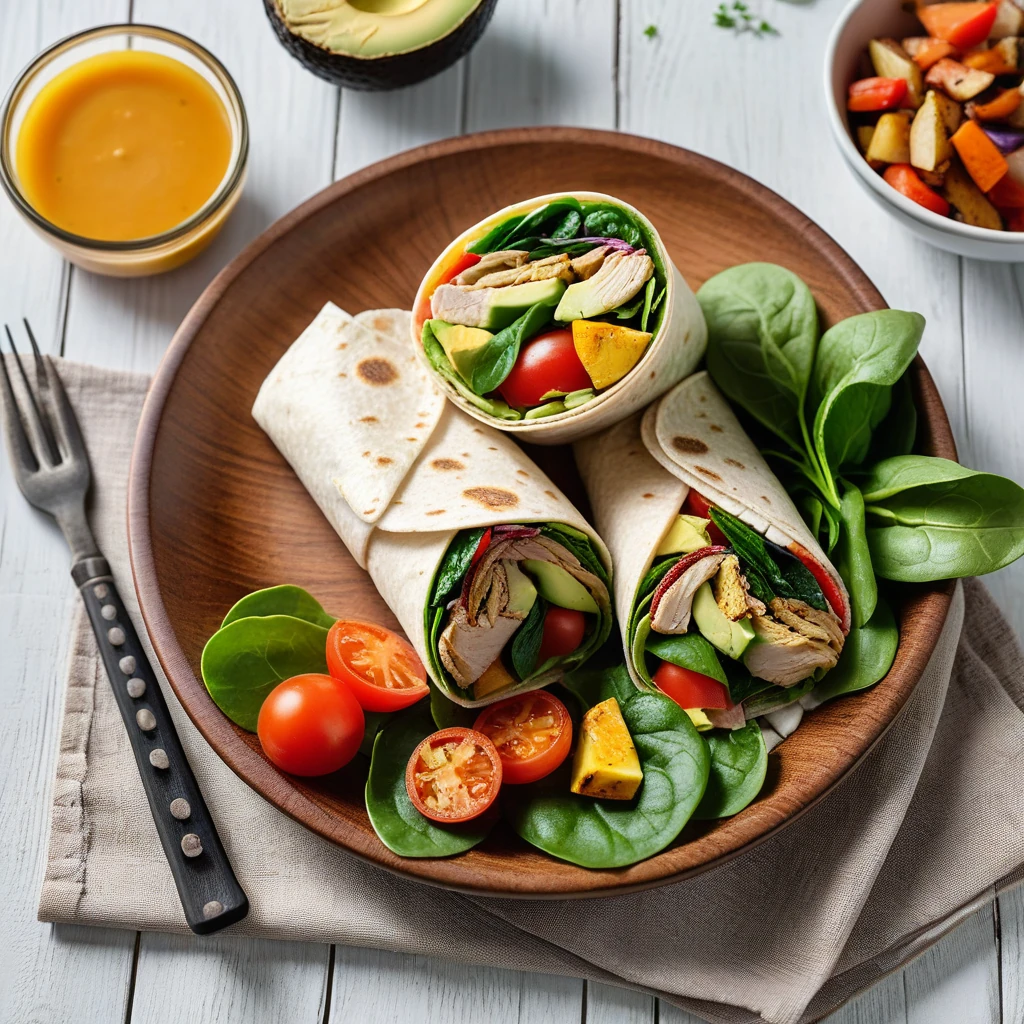 Turkey and Avocado Wrap with Roasted Vegetables