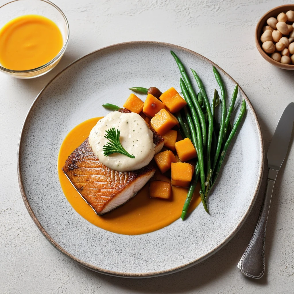 Filet de Poisson Blanc aux Épices avec Purée de Courge