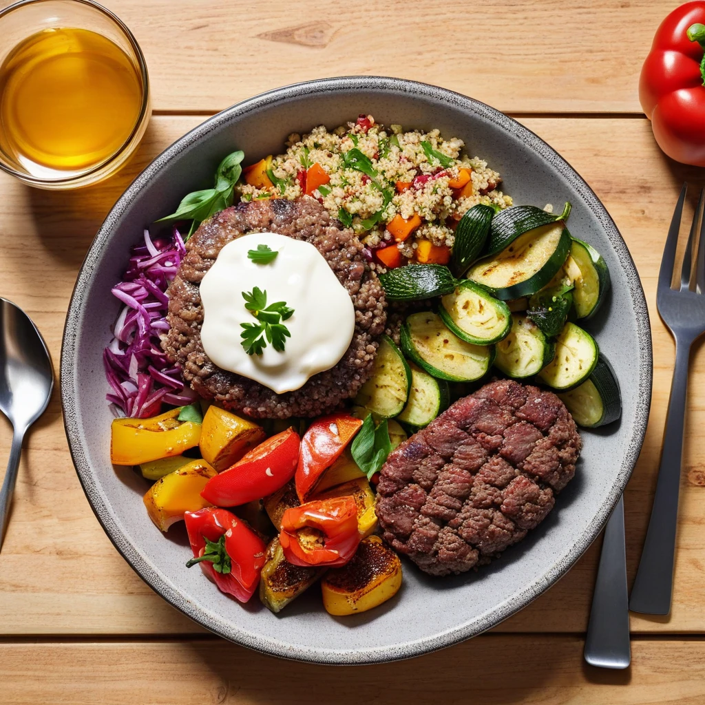 Bison Burger Bowl with Quinoa and Roasted Vegetables