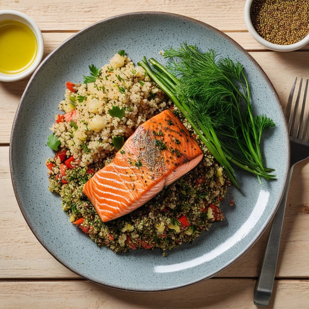 Herb-Crusted Salmon with Quinoa and Seasonal Veggies