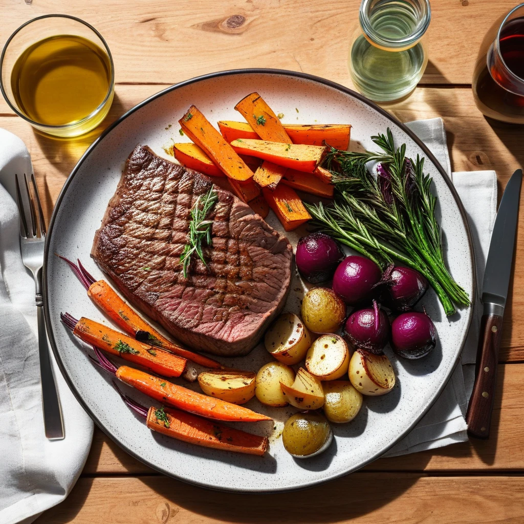 Baked Sirloin Steak with Roasted Root Vegetables