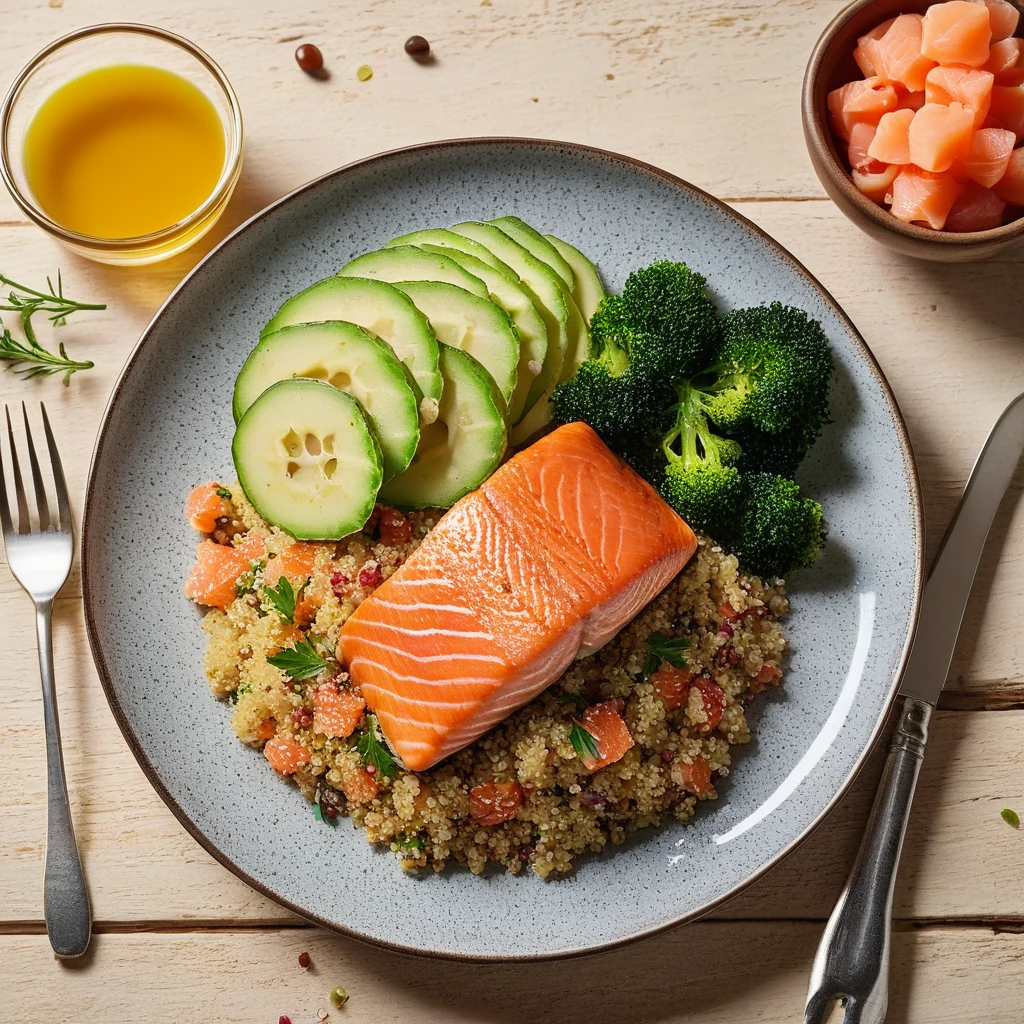 Gebackenes Lachs mit Quinoa und Gemüse