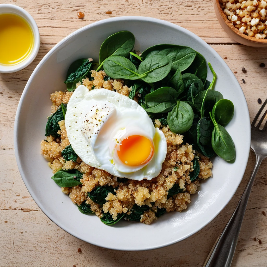 Savory Quinoa Bowl with Spinach and Poached Egg