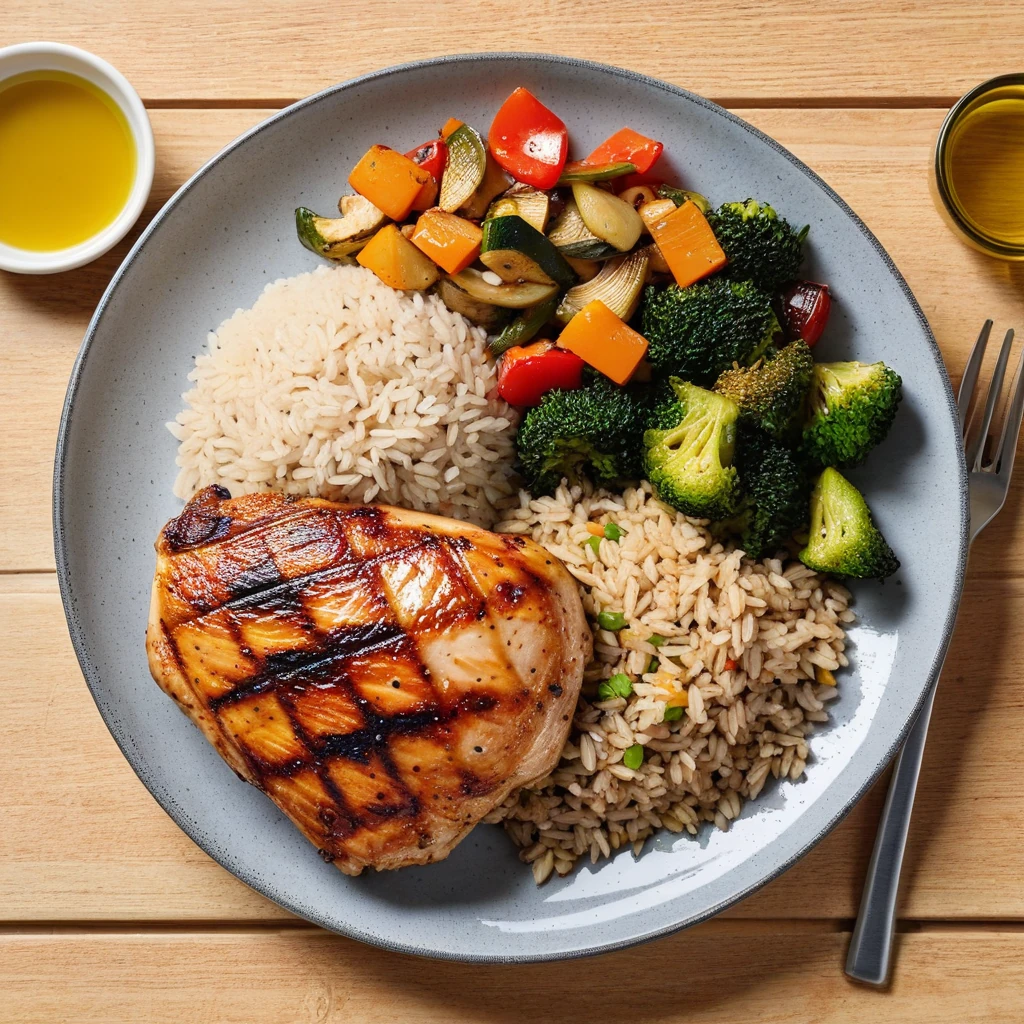 Grilled Chicken with Brown Rice and Vegetables