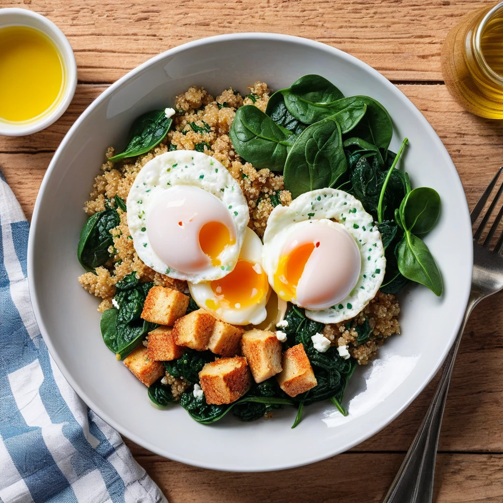 Savory Quinoa & Spinach Bowl with Poached Eggs