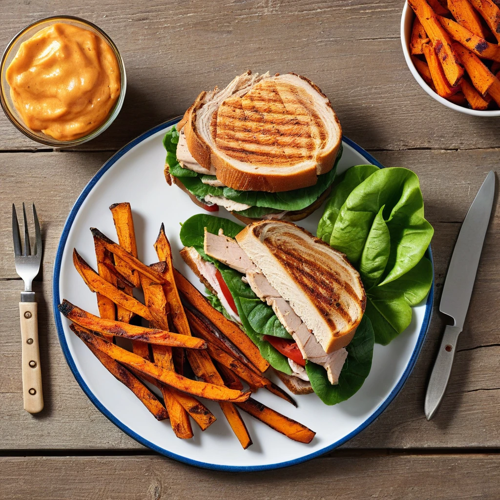 Grilled Turkey Breast Sandwich with Sweet Potato Fries