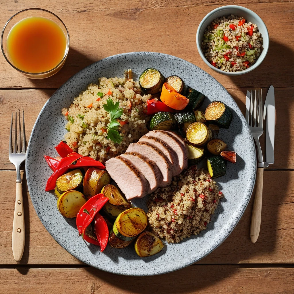 Pork Tenderloin with Quinoa Pilaf and Roasted Vegetables