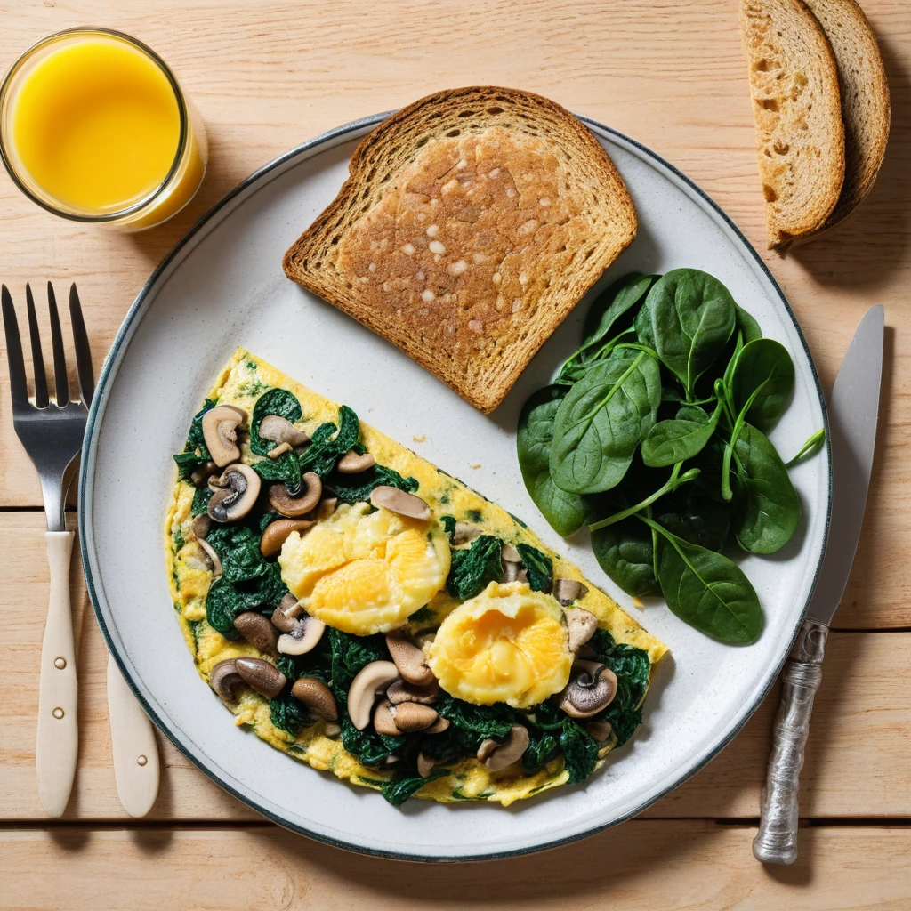 Savory Spinach and Mushroom Omelette with Whole Grain Toast