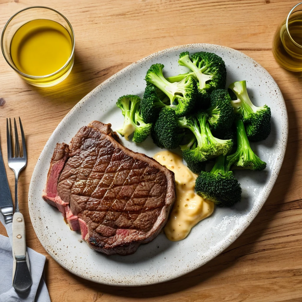 Pan-Seared Ribeye with Cheesy Broccoli