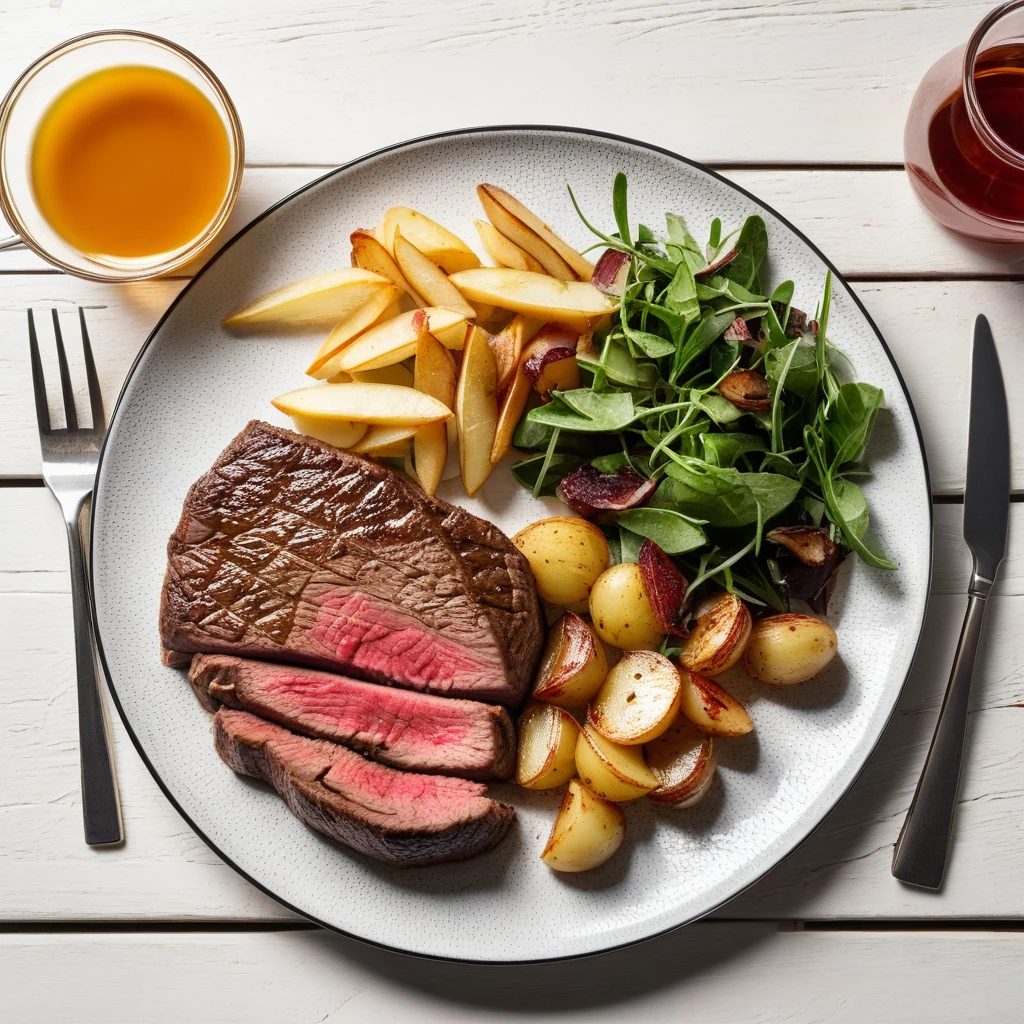 Steak Grillé avec Salade de Pommes de Terre Rôties