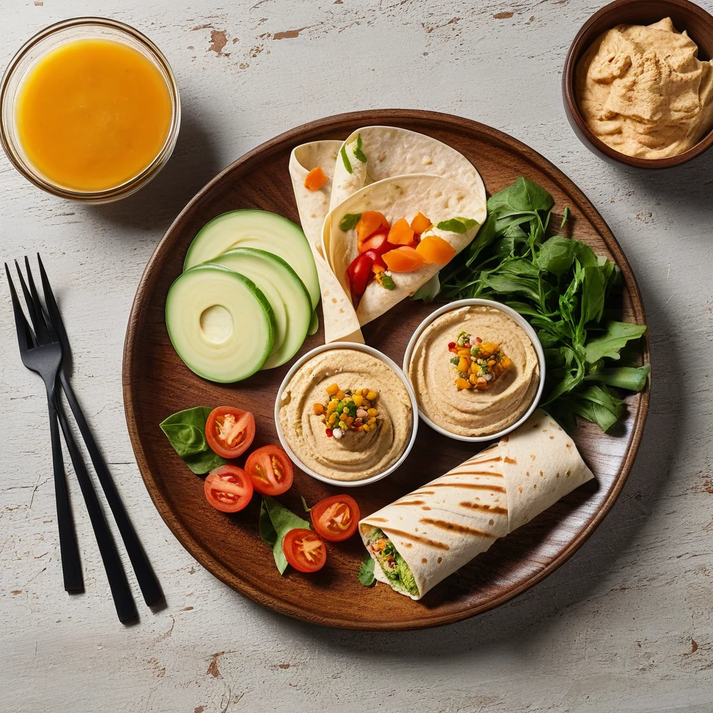 Hähnchenbrust-Wrap mit Gemüse und Hummus