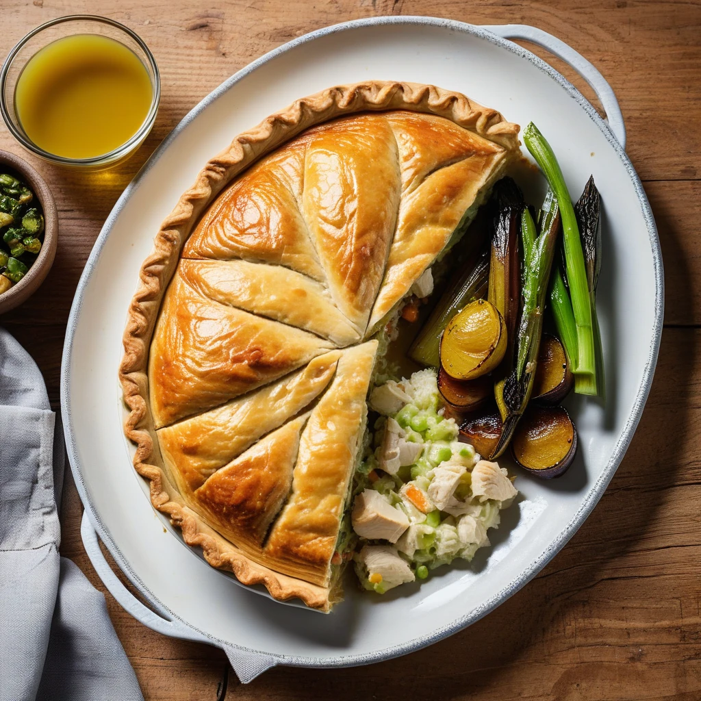 Chicken and Leek Pie with Roasted Vegetables