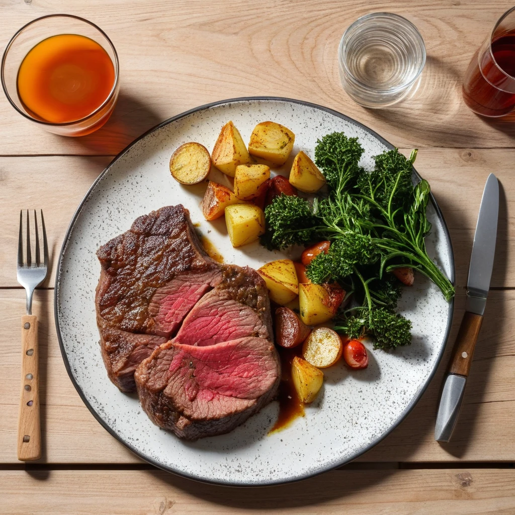 Bistecca alla Griglia con Contorno di Patate e Verdure