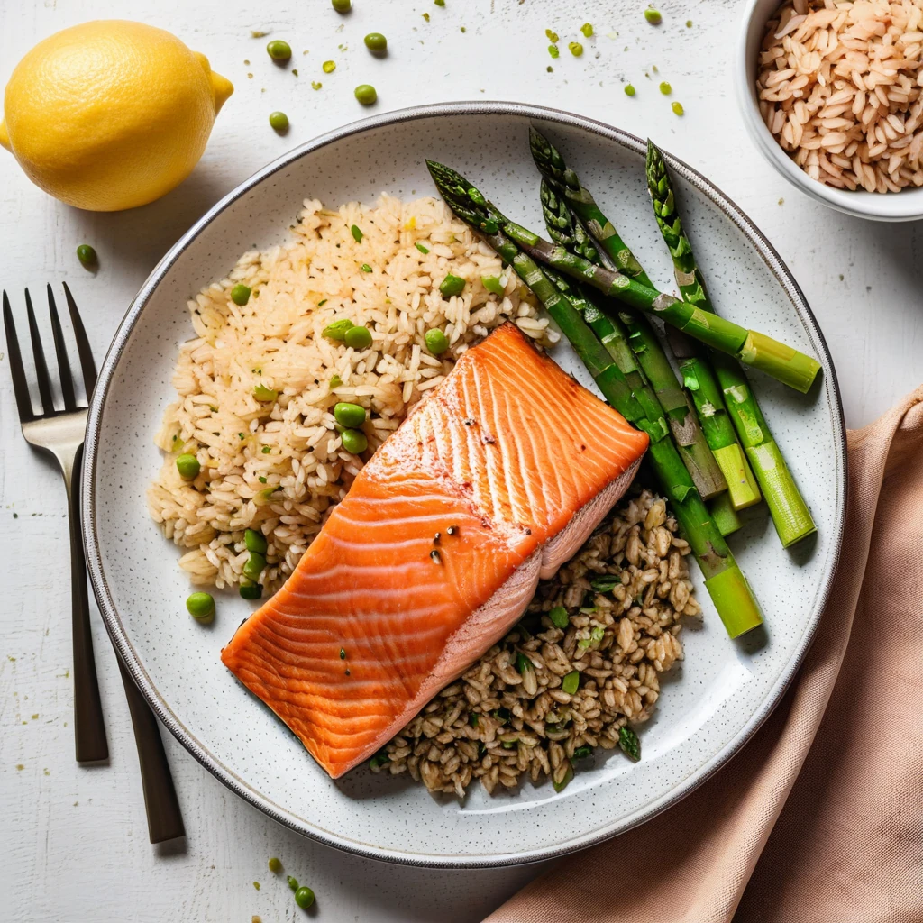 Baked Salmon with Brown Rice and Asparagus