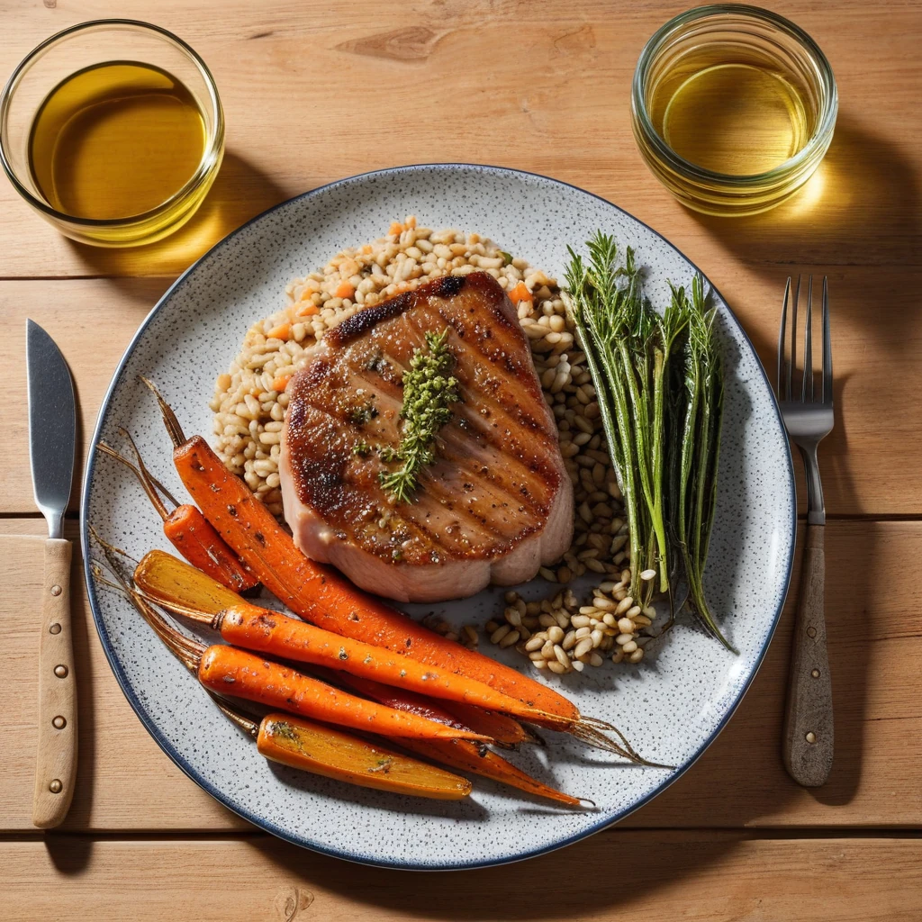Baked Pork Chop with Roasted Carrots and Barley